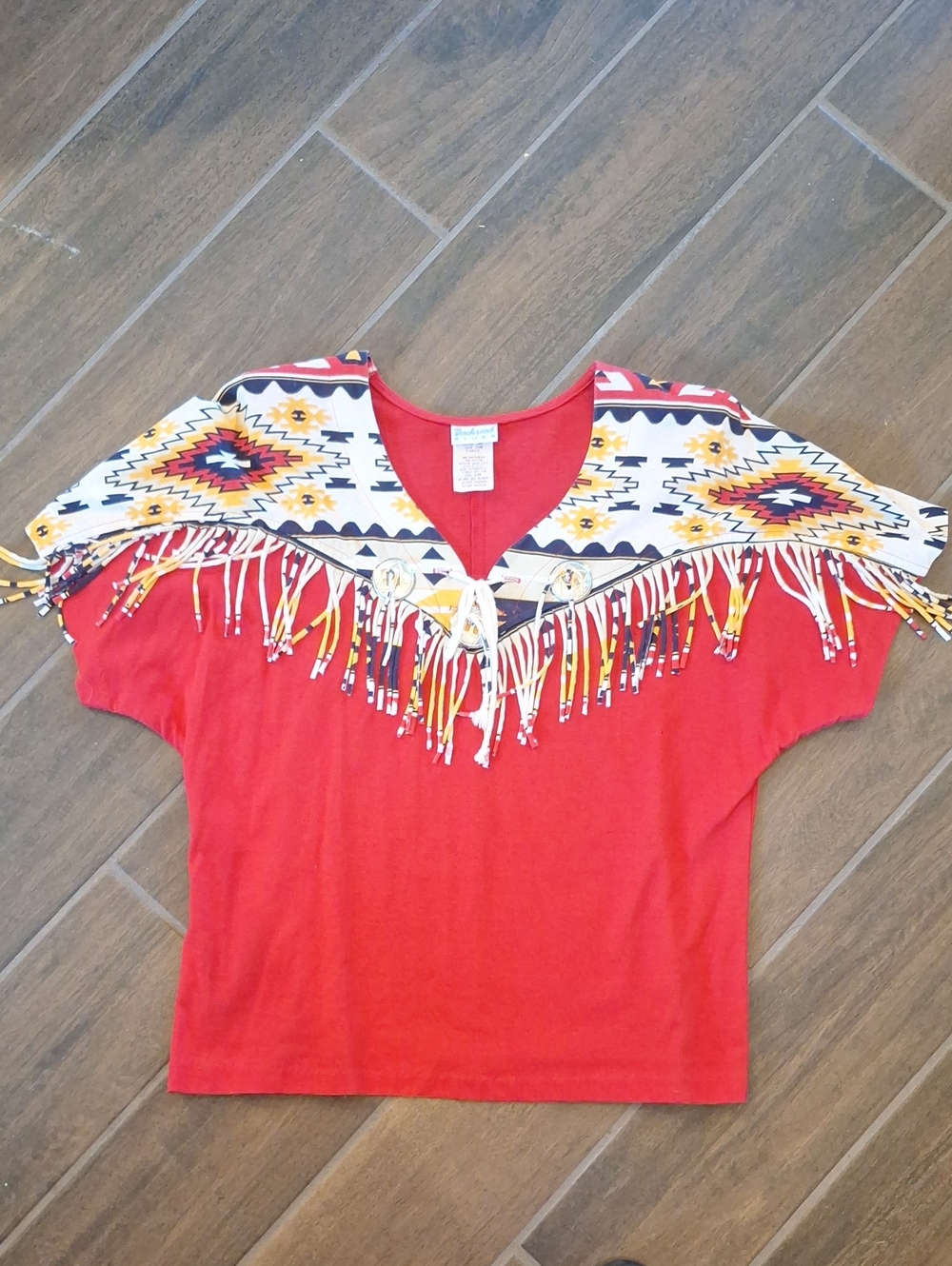 Vintage 90s Backroad Blues Short Sleeve Red Western Fringe Concho Clowncore Sz L